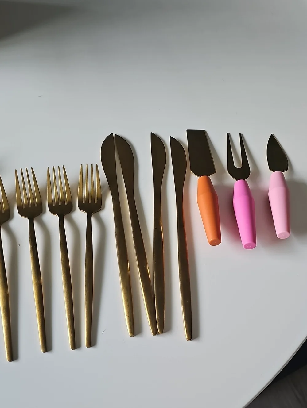 Matte Gold Flatware Set with Assorted Colored Spreaders